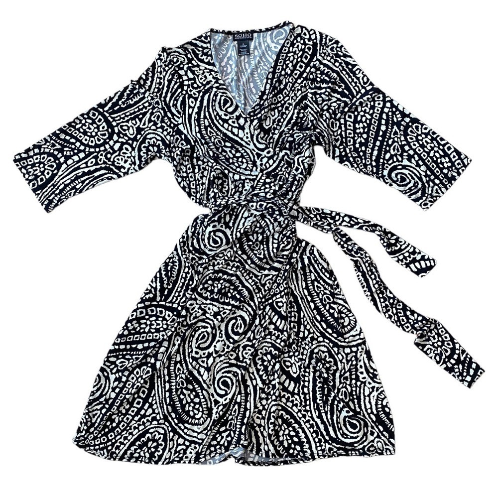 Soho Apparel Black and White Wrap Dress with  3/4 sleeves - Size 1X
